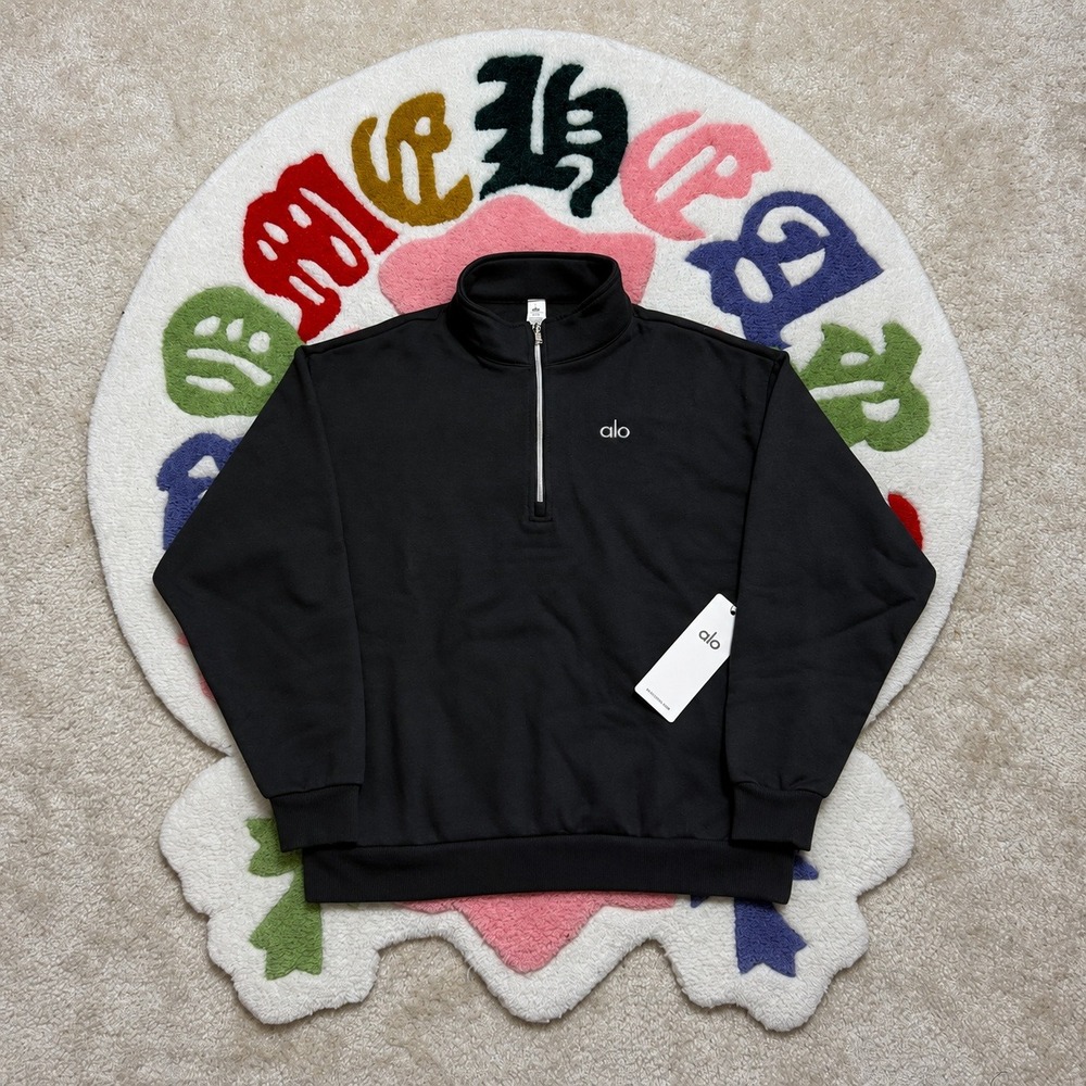 Alo Yoga Accolade 1/4 Zip Sweatshirt and Straight Leg Sweatpants Set Black M - Picture 2 of 6